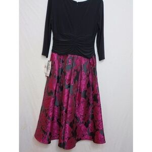 SLNY Black Multi Midi Cocktail Dress